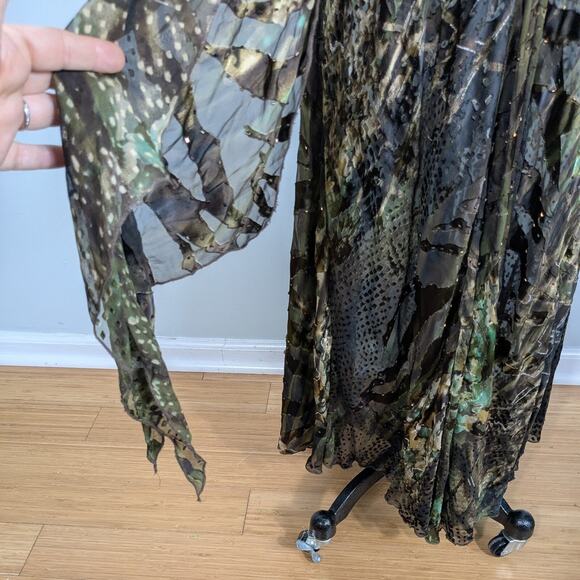 Vtg Prom Dress Maxi Gown 8 Brown Green Silk Y2K Fairy Grunge Bead Nymph Halter - Picture 10 of 16